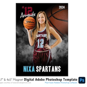 AIMANT DE BASKET-BALL 036 | Modèle numérique Adobe Photoshop 5 x 7" et 4 x 5" | de Photoshop pour aimants de sport | Fichier numérique uniquement