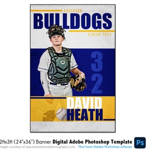 BANNIÈRE DE BASEBALL 013 | Modèle numérique Adobe Photoshop de 2 pi x 3 pi (24 x 36 po.) | Modèle Sports pour bannières et affiches | Fichier numérique uniquement