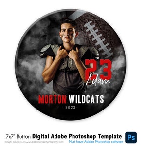 BOTÃO DE FUTEBOL 018 | Modelo de botão de foto digital do Adobe Photoshop 7x7 | Modelo de Photoshop de esportes | Somente arquivo digital