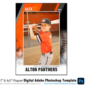 AIMANT DE BASEBALL 033_2 | Modèle numérique Adobe Photoshop 5 x 7" et 4 x 5" | de Photoshop pour aimants de sport | Fichier numérique uniquement