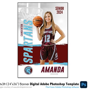 BANNIÈRE DE BASKET-BALL 010 | Modèle numérique Adobe Photoshop de 2 pi x 3 pi (24 x 36 po.) | Modèle Sports pour bannières et affiches | Fichier numérique uniquement