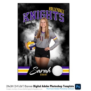 VOLLEYBALL BANNER 001 | 2ftx3ft (24 "x 36 ") Adobe Photoshop Digitale Vorlage | Sport Template für Banner & Poster | Nur digitale Datei