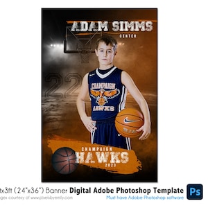 BASKETBALL BANNER 006 | 2ftx3ft (24"x36") Adobe Photoshop Digital Template | Sports Template for Banners & Posters | Digital File Only