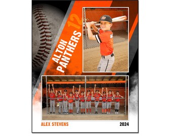 Baseball Memory Mate Photo Template 033_2: 8x10” Photoshop PSD, Customizable (Digital File Only)