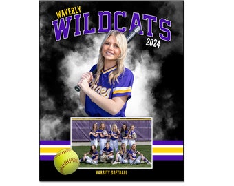 SOFTBALL MM038 | 8x10 Adobe Photoshop Memory Mate Digital Template | Sports Photoshop Template for Teams & Individuals | Digital File Only