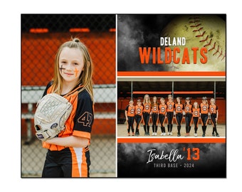 SOFTBALL MM037 | 8x10 Adobe Photoshop Memory Mate Digital Template | Sports Photoshop Template for Teams & Individuals | Digital File Only