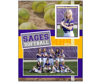 SOFTBALL MM036 | 8x10 Adobe Photoshop Memory Mate Digital Template | Sports Photoshop Template for Teams & Individuals | Digital File Only