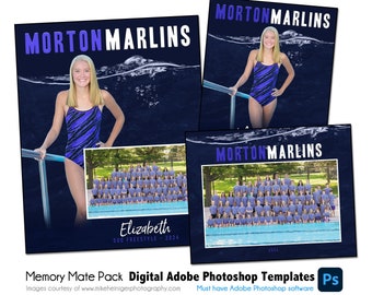 SWIM PACK I | Adobe Photoshop Memory Mate Digital Template | Sports Photoshop Template for Teams & Individuals | Digital File Only