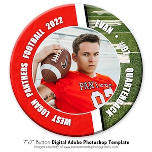 FOOTBALL  BUTTON 016 | 7x7 Adobe Photoshop Digital Photo Button Template | Sports Photoshop Template | Digital File Only
