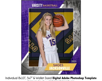 BASKETBALL Ind014 | 8x10, 5x7, Wallet Adobe Photoshop Digital Template | Sports Photoshop Template for Team&Individual | Digital File Only