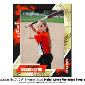 SOFTBOL Ind013 / 8x10, 5x7, Plantilla digital de Adobe Photoshop / Plantilla de Photoshop deportiva para equipos e individuos / Solo archivo digital