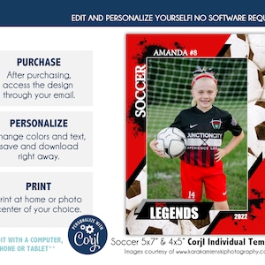 Aimant de FOOTBALL 008_OE | Modèle modifiable en ligne Sports 5 x 7 et 4 x 5 | Modèle Corjl imprimable pour photo de sport | Fichier numérique uniquement - imprimable DIY