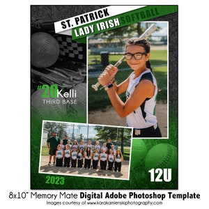 SOFTBALL MM022 / 8x10 Adobe Photoshop Memory Mate modello digitale / Modello Photoshop sportivo per squadre e individui / Solo file digitale