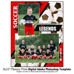 サッカー MM008 | 8x10 Adobe Photoshop Memory Mate デジタル テンプレート | チームおよび個人向けスポーツ Photoshop テンプレート | デジタル ファイルのみ
