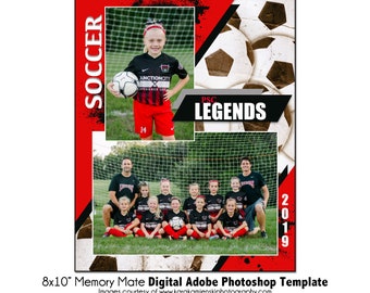 SOCCER MM008 | 8x10 Adobe Photoshop Memory Mate Digital Template | Sports Photoshop Template for Teams & Individuals | Digital File Only