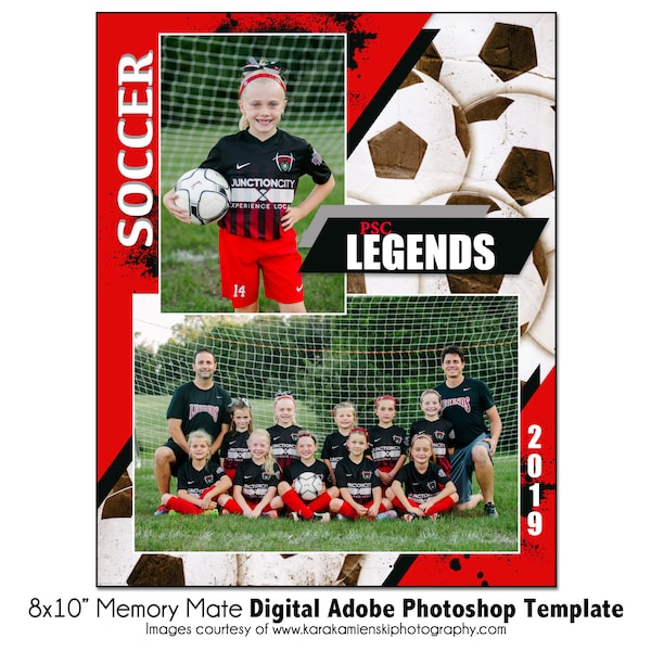 SOCCER MM008 | 8x10 Adobe Photoshop Memory Mate Digital Template | Sports Photoshop Template for Teams & Individuals | Digital File Only