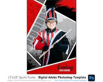 Marching Band Poster Template 004: 12x18" Photoshop PSD, Customizable (Digital File Only)