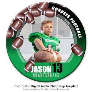FOOTBALL  BUTTON007 | 7x7 Adobe Photoshop Digital Photo Button Template | Sports Photoshop Template | Digital File Only