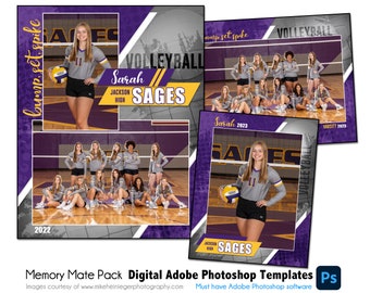 VOLLEYBALL PACK M | Adobe Photoshop Memory Mate Digital Template | Sports Photoshop Template for Teams & Individuals | Digital File Only