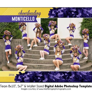 Cheerleading T004 | 8x10, 5x7, Wallet Adobe Photoshop Digital Template | Sports Photoshop Template for Team & Individual | Digital File Only