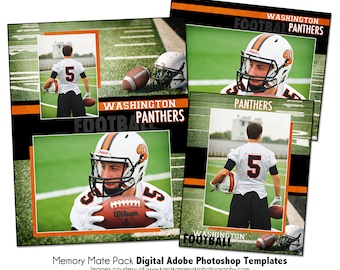 Football Photo Template Pack D: Memory Mate, Individual, Team Photoshop PSD (Digital File Only)