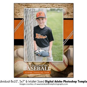 BÉISBOL Ind004 / 8x10, 5x7, Plantilla digital de Adobe Photoshop para billetera / Plantilla de Photoshop deportiva para equipos e individuos / Solo archivo digital