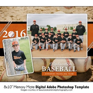 BASEBALL MM004 / 8x10 Adobe Photoshop Memory Mate modello digitale / Modello Photoshop sportivo per squadre e individui / Solo file digitale