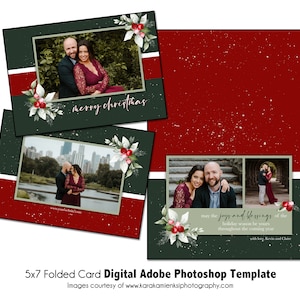 Modèle de carte de Noël 004CC | Modèle Adobe Photoshop plié 5x7 | Fichier numérique | Modèle Photoshop de carte de vacances