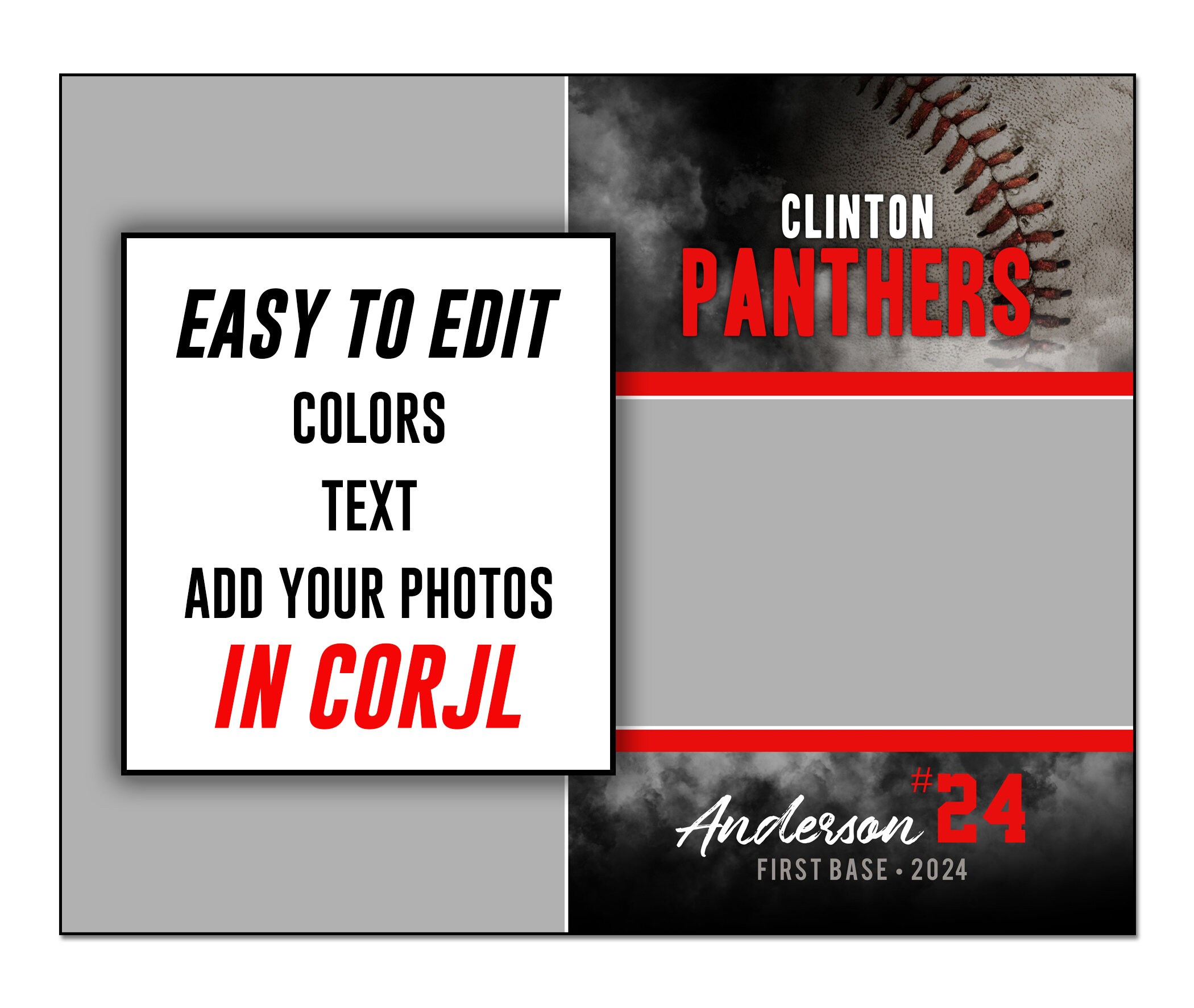 Baseball Memory Mate Photo Template 037_C: 8x10” Corjl, Online Editable ...