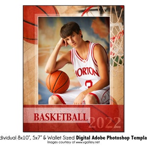 BASKETBALL Ind002 | 8x10, 5x7, Wallet Adobe Photoshop Digital Template | Sports Photoshop Template for Team&Individual | Digital File Only