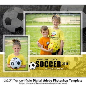 サッカー MM003 | 8x10 Adobe Photoshop Memory Mate デジタル テンプレート | チームおよび個人向けスポーツ Photoshop テンプレート | デジタル ファイルのみ