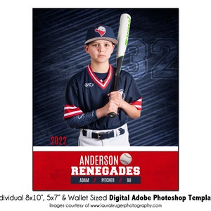 BASEBALL Ind023 | 8x10, 5x7, Wallet Adobe Photoshop Digital Template | Sports Photoshop Template for Team&Individual | Digital File Only