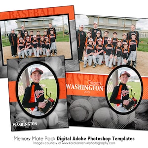 ベースボールパック F | Adobe Photoshop Memory Mate デジタルテンプレート | チームおよび個人向けスポーツ Photoshop テンプレート | デジタルファイルのみ