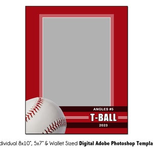 T-BALL Ind001 / 8x10, 5x7, Plantilla digital de Photoshop para billetera / Plantilla de Photoshop deportiva para equipos e individuos / Solo digital