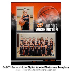 BALONCESTO MM034 / Plantilla digital Memory Mate de Adobe Photoshop de 8 x 10 / Plantilla de Photoshop deportiva para equipos e individuos / Solo archivo digital