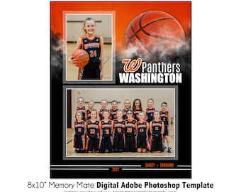 BASKETBALL MM034 | 8x10 Adobe Photoshop Memory Mate Digital Template | Sports Photoshop Template for Teams & Individuals | Digital File Only