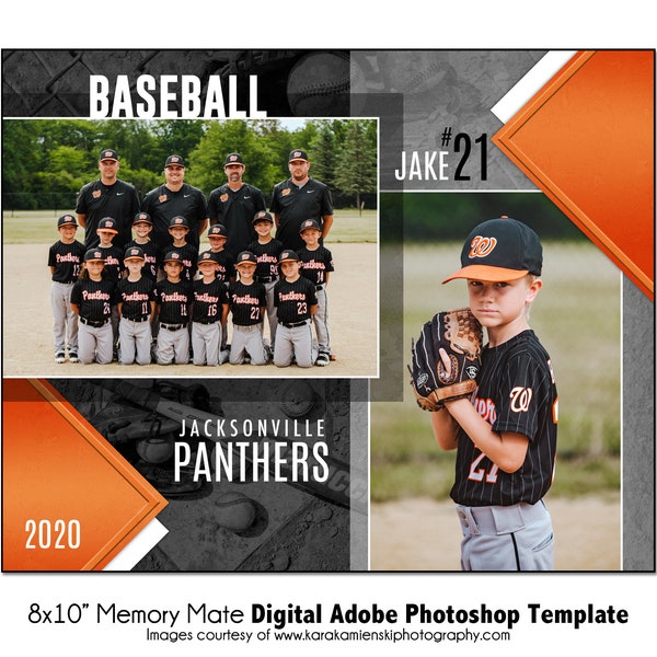 BASEBALL MM024 | 8x10 Adobe Photoshop Memory Mate Digital Template | Sports Photoshop Template for Teams & Individuals | Digital File Only