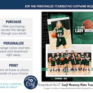 BASKETBALL MM011_CORJL | 8x10 Sport Memory Mate Online bearbeitbare Vorlage mit Corjl |  Nur digitale Datei | Zum Selberdrucken