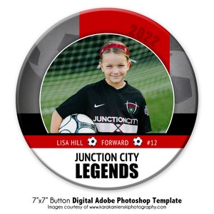 SOCCER  BUTTON 005 | 7x7 Adobe Photoshop Digital Photo Button Template | Sports Photoshop Photo Button Template | Digital File Only