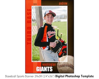 Baseball Banner Template 005: 2ft x 3ft (24x36”)Photoshop PSD, Customizable (Digital File Only)