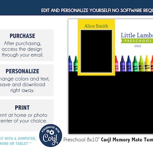 PRESCHOOL MM003_CORJL | 8x10 Memory Mate Online Editable Template with Corjl |  Digital File Only | DIY Printable