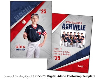 Baseball Trading Card Template 015: 2.75x3.75” Photoshop PSD, Customizable (Digital File Only)