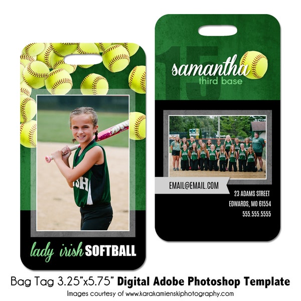 SOFTBALL Bag Tag 010 | 3.25x5.75" Adobe Photoshop Digital Template | Sports Luggage Tag | PSD Photoshop Template | Digital File Only
