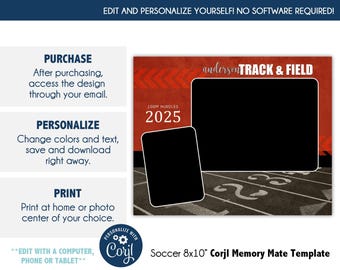 TRACK MM001_CORJL | 8x10 Sports Memory Mate Online Editable Template with Corjl |  Digital File Only | DIY Printable