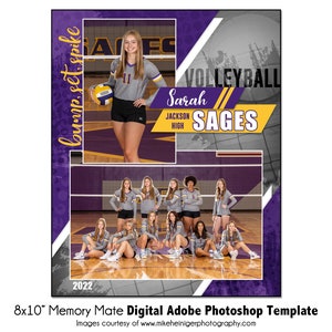 VOLLEYBALL  MM013 | 8x10 Adobe Photoshop Memory Mate Digital Template | Sports Photoshop Template for Team & Individuals | Digital File Only