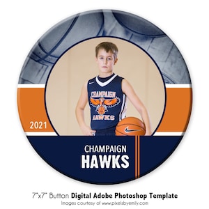 BASKETBALL  Button 012 | 7x7 Adobe Photoshop Digital Photo Button Template | Sports Button Photoshop Template - Digital File Only