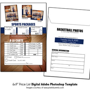 LISTA DE PREÇOS DE BASQUETEBOL 001 | Lista de preços de esportes 6x9" Modelo digital do Adobe Photoshop | Modelo de lista de preços de fotos de esportes | Arquivo digital
