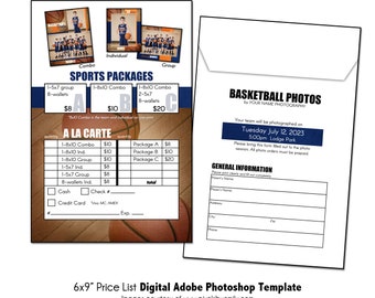 BASKETBALL PRICELIST 001 | Sports Pricelist 6x9" Adobe Photoshop Digital Template | Sports Photo Pricelist Photoshop Template | Digital File
