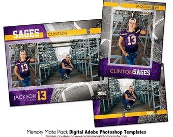 Football Photo Template Pack B: Memory Mate, Individual, Team Photoshop PSD (Digital File Only)