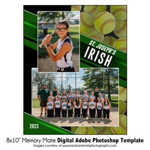 SOFTBALL MM035 / 8x10 Adobe Photoshop Memory Mate modello digitale / Modello Photoshop sportivo per squadre e individui / Solo file digitale